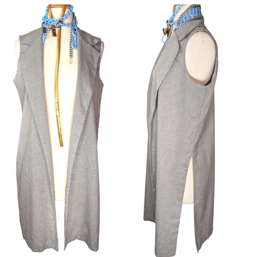 Design Lab Lord & Taylor Long Line Open Front Sleeveless Vest Womens XS Small